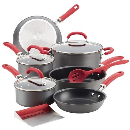 RACHAEL RAY Rachael Ray 81157 Create Delicious Hard-Anodized Aluminum Nonstick Cookware Set - Red Handles; 11 Piece 81157